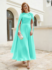Robe de A-ligne à Col en Bijou Longueur de Mollet en Mousseline Spa Grande Taille