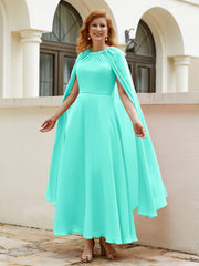 Robe de A-ligne à Col en Bijou Longueur de Mollet en Mousseline Spa Grande Taille