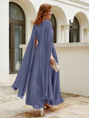 Robe de A-ligne à Col en Bijou Longueur de Mollet en Mousseline Orageux