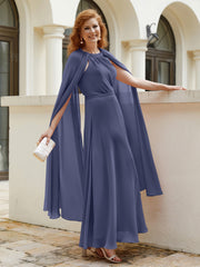 Robe de A-ligne à Col en Bijou Longueur de Mollet en Mousseline Orageux