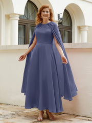 Robe de A-ligne à Col en Bijou Longueur de Mollet en Mousseline Orageux