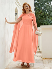 Robe de A-ligne à Col en Bijou Longueur de Mollet en Mousseline Crépuscule Grande Taille
