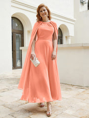 Robe de A-ligne à Col en Bijou Longueur de Mollet en Mousseline Crépuscule