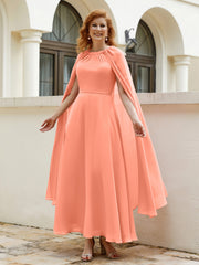 Robe de A-ligne à Col en Bijou Longueur de Mollet en Mousseline Crépuscule Grande Taille