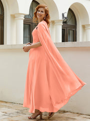 Robe de A-ligne à Col en Bijou Longueur de Mollet en Mousseline Crépuscule