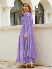 Robe de A-ligne à Col en Bijou Longueur de Mollet en Mousseline Tahiti Grande Taille