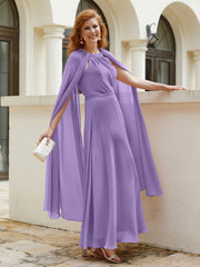 Robe de A-ligne à Col en Bijou Longueur de Mollet en Mousseline Tahiti Grande Taille