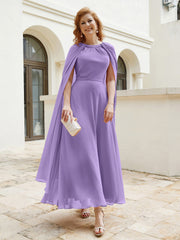 Robe de A-ligne à Col en Bijou Longueur de Mollet en Mousseline Tahiti Grande Taille