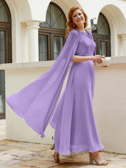 Robe de A-ligne à Col en Bijou Longueur de Mollet en Mousseline Tahiti Grande Taille