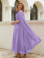Robe de A-ligne à Col en Bijou Longueur de Mollet en Mousseline Tahiti Grande Taille
