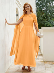 Robe de A-ligne à Col en Bijou Longueur de Mollet en Mousseline Mandarine