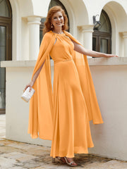 Robe de A-ligne à Col en Bijou Longueur de Mollet en Mousseline Mandarine