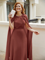 Robe de A-ligne à Col en Bijou Longueur de Mollet en Mousseline Terracotta Grande Taille