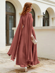 Robe de A-ligne à Col en Bijou Longueur de Mollet en Mousseline Terracotta Grande Taille