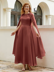 Robe de A-ligne à Col en Bijou Longueur de Mollet en Mousseline Terracotta Grande Taille