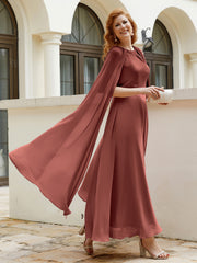 Robe de A-ligne à Col en Bijou Longueur de Mollet en Mousseline Terracotta Grande Taille