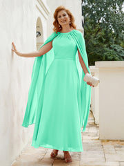 Robe de A-ligne à Col en Bijou Longueur de Mollet en Mousseline Turquoise