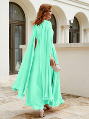Robe de A-ligne à Col en Bijou Longueur de Mollet en Mousseline Turquoise