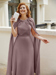 Robe de A-ligne à Col en Bijou Longueur de Mollet en Mousseline Vintage Mauve