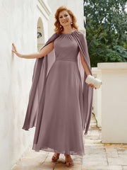 Robe de A-ligne à Col en Bijou Longueur de Mollet en Mousseline Vintage Mauve