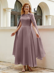 Robe de A-ligne à Col en Bijou Longueur de Mollet en Mousseline Vintage Mauve Grande Taille