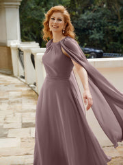 Robe de A-ligne à Col en Bijou Longueur de Mollet en Mousseline Vintage Mauve
