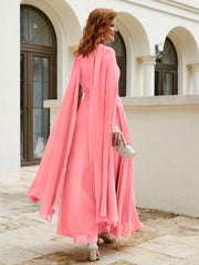 Robe de A-ligne à Col en Bijou Longueur de Mollet en Mousseline Pastèque