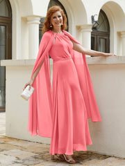 Robe de A-ligne à Col en Bijou Longueur de Mollet en Mousseline Pastèque