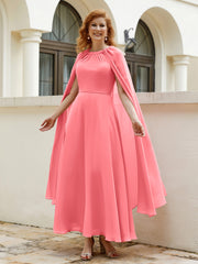 Robe de A-ligne à Col en Bijou Longueur de Mollet en Mousseline Pastèque