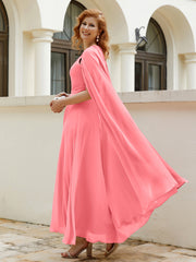 Robe de A-ligne à Col en Bijou Longueur de Mollet en Mousseline Pastèque