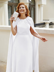 Robe de A-ligne à Col en Bijou Longueur de Mollet en Mousseline Blanc Grande Taille