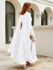 Robe de A-ligne à Col en Bijou Longueur de Mollet en Mousseline Blanc