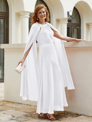 Robe de A-ligne à Col en Bijou Longueur de Mollet en Mousseline Blanc
