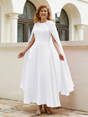 Robe de A-ligne à Col en Bijou Longueur de Mollet en Mousseline Blanc