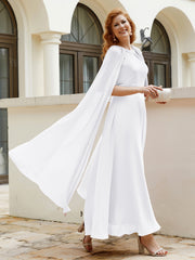 Robe de A-ligne à Col en Bijou Longueur de Mollet en Mousseline Blanc Grande Taille