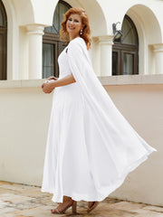 Robe de A-ligne à Col en Bijou Longueur de Mollet en Mousseline Blanc Grande Taille