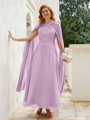 Robe de A-ligne à Col en Bijou Longueur de Mollet en Mousseline Glycine Grande Taille