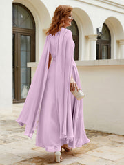 Robe de A-ligne à Col en Bijou Longueur de Mollet en Mousseline Glycine Grande Taille