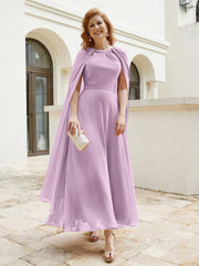 Robe de A-ligne à Col en Bijou Longueur de Mollet en Mousseline Glycine