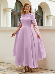 Robe de A-ligne à Col en Bijou Longueur de Mollet en Mousseline Glycine Grande Taille