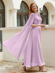Robe de A-ligne à Col en Bijou Longueur de Mollet en Mousseline Glycine Grande Taille