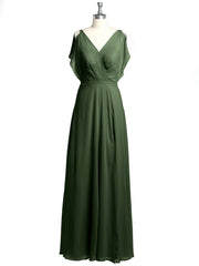 Encolure En V Mousseline Maxi Robes Avec Fente Olive Verte Grande Taille