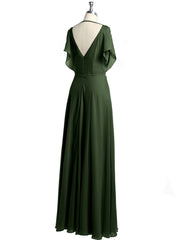 Encolure En V Mousseline Maxi Robes Avec Fente Olive Verte