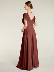 Encolure En V Mousseline Maxi Robes Avec Fente terracotta Grande Taille