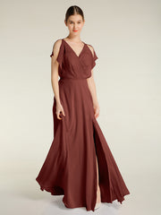 Encolure En V Mousseline Maxi Robes Avec Fente terracotta