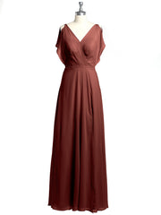 Encolure En V Mousseline Maxi Robes Avec Fente terracotta Grande Taille