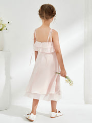 Jolie Robe de Demoiselle d'Honneur Junior avec Volants à Deux Couches Pétale Rose