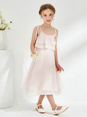 Jolie Robe de Demoiselle d'Honneur Junior avec Volants à Deux Couches Pétale Rose