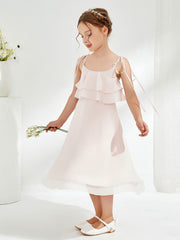 Jolie Robe de Demoiselle d'Honneur Junior avec Volants à Deux Couches Pétale Rose
