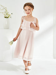 Jolie Robe de Demoiselle d'Honneur Junior avec Volants à Deux Couches Pétale Rose